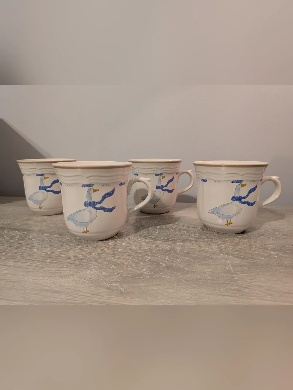 4 Vintage 1987 Newcor Countryside Geese Stoneware Cups Granny Core Cottage Core - Picture 3 of 7